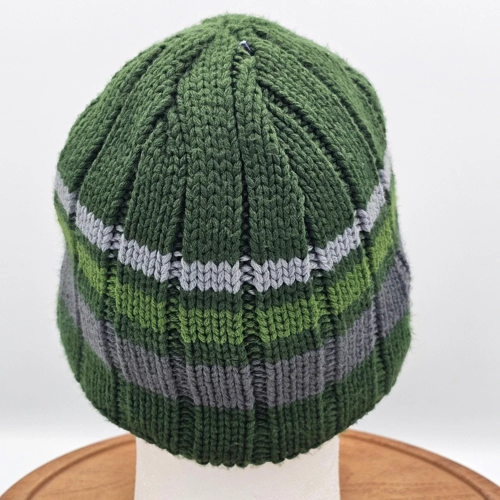 Columbia In-Bounds Beanie‎ Green Grey Stripe Fleece Lined Knit Winter Hat Unisex